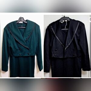 Tahari Retro Wool Jacket and Skirt Suits In Black On Black And Black On Green